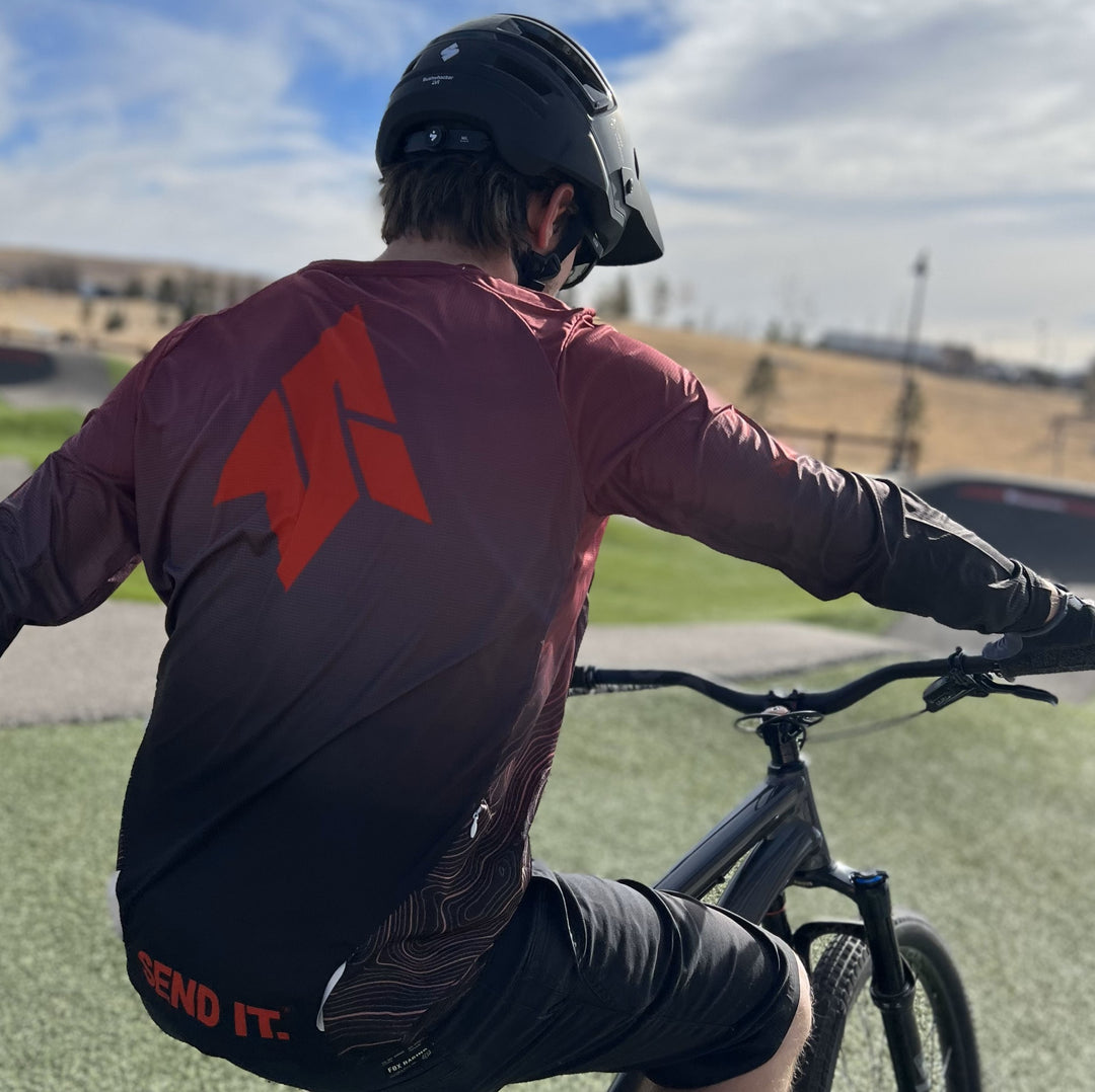 view of the back of the send it jersey