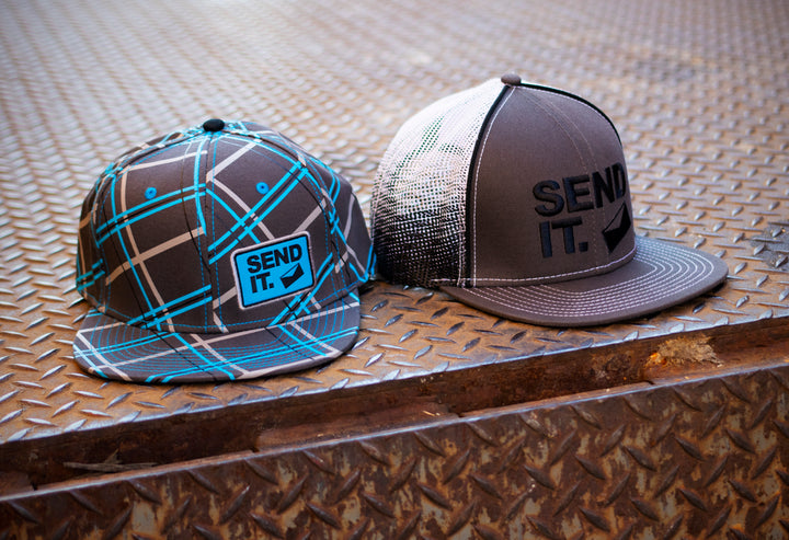 SEND IT Throwback Plaid Flat Brim Hat — Blue/Grey
