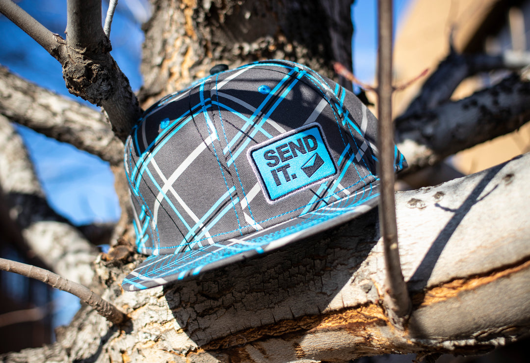 SEND IT Throwback Plaid Flat Brim Hat — Blue/Grey