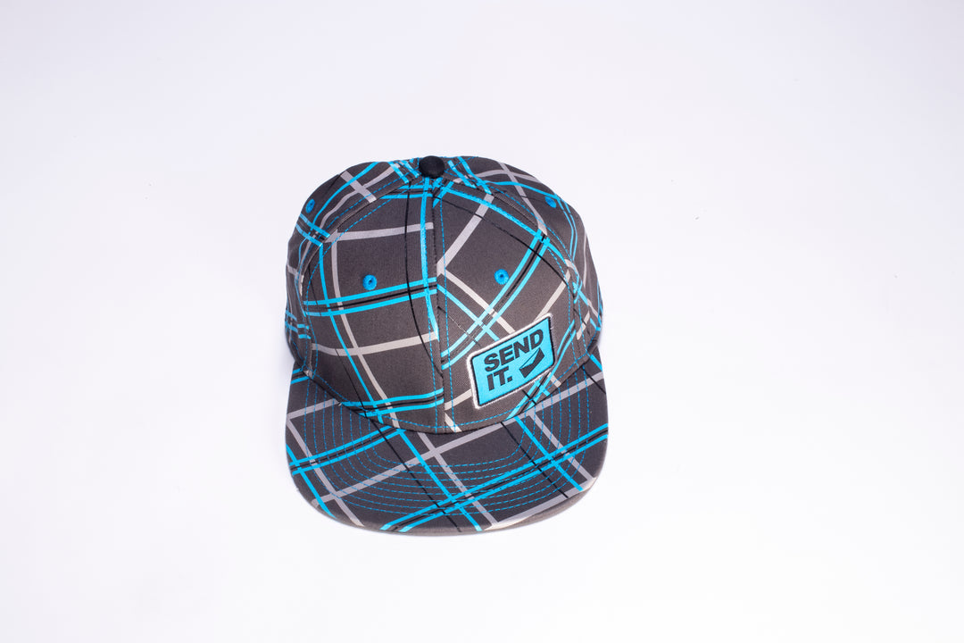 SEND IT Throwback Plaid Flat Brim Hat — Blue/Grey