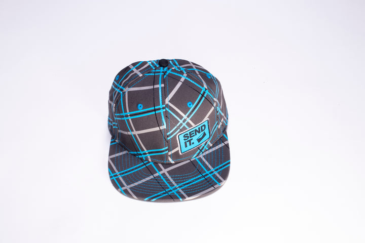 SEND IT Throwback Plaid Flat Brim Hat — Blue/Grey